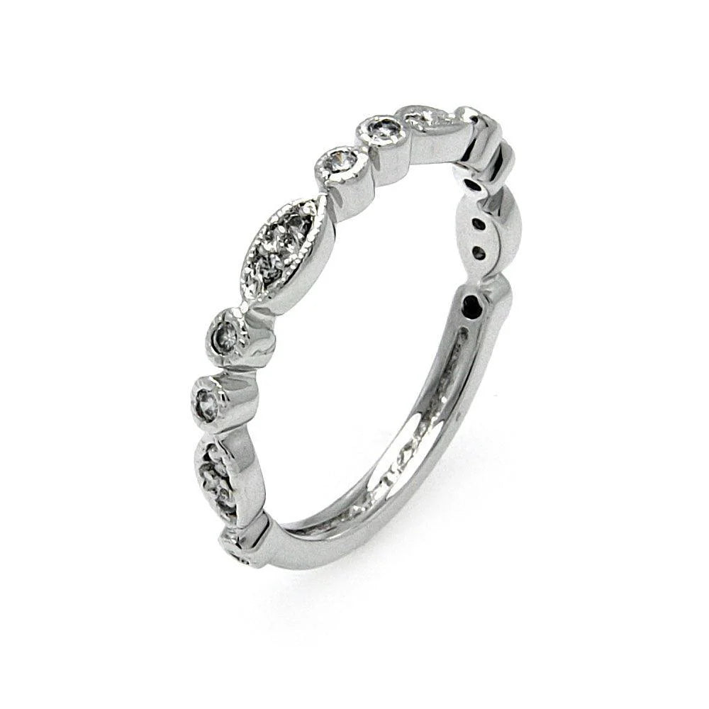 925 Silver Rhodium Plated Clear CZ Marquise and Round Shaped Ring