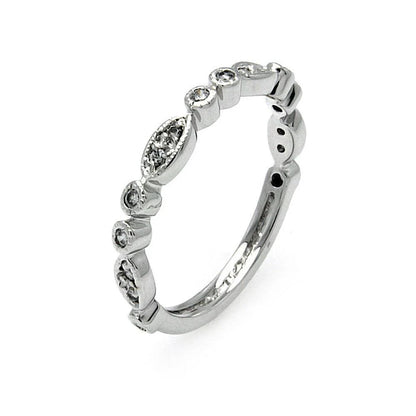 925 Silver Rhodium Plated Clear CZ Marquise and Round Shaped Ring