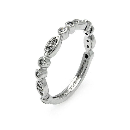 925 Silver Rhodium Plated Clear CZ Marquise and Round Shaped Ring