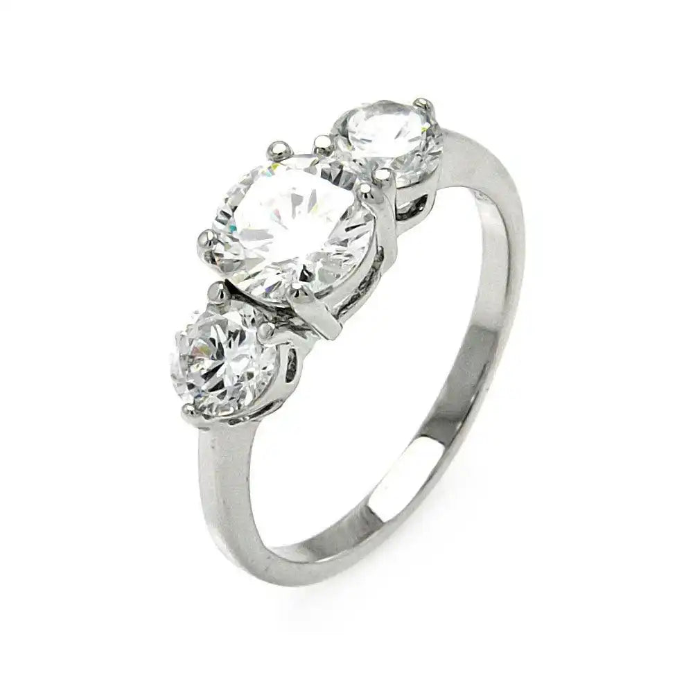 925 Sterling Silver Rhodium Plated Clear Square Center Round Sides CZ Past Present Future Ring