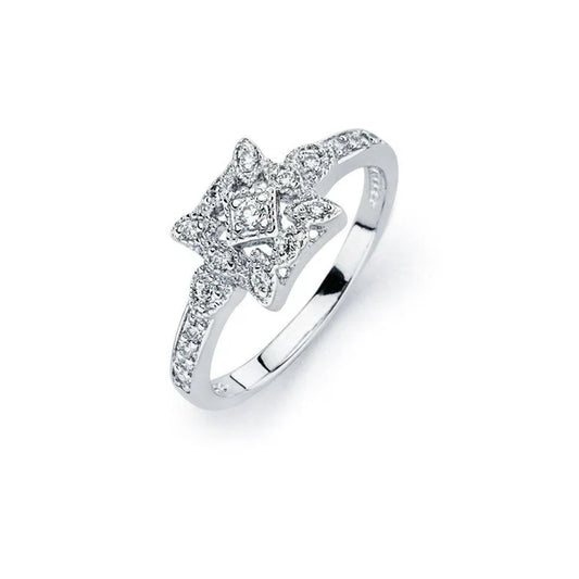 925 Sterling Silver Rhodium Plated Clear Micro Pave Set CZ Square Bridal Ring
