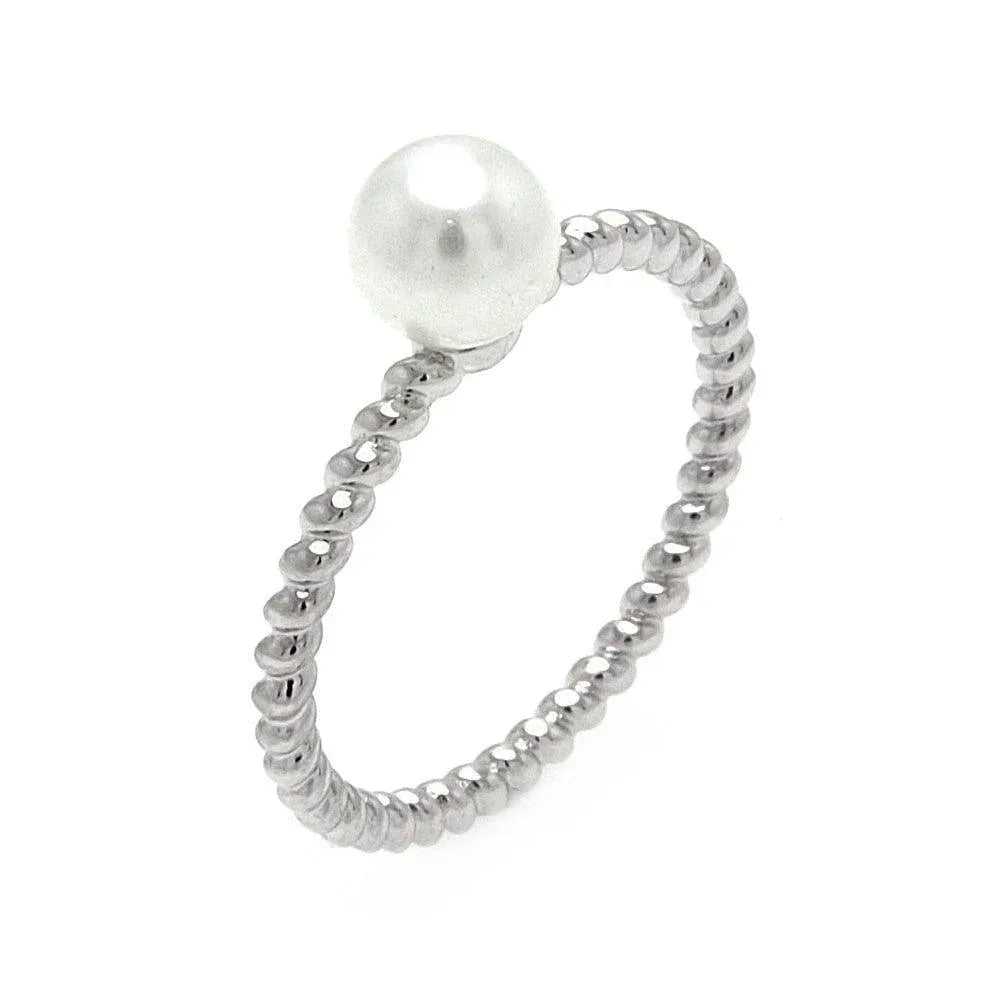 925 Sterling Silver Rhodium Plated Pearl Center Bead Ring