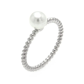 925 Sterling Silver Rhodium Plated Pearl Center Bead Ring