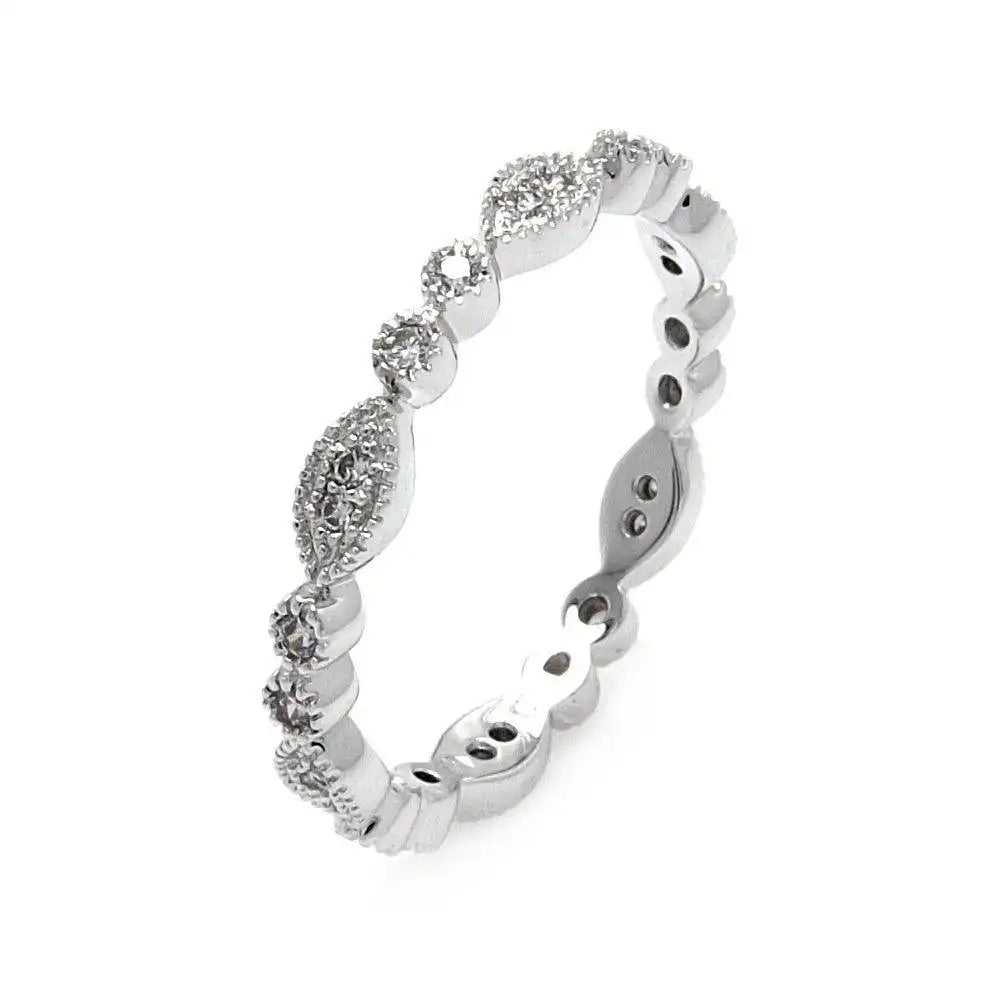 925 Sterling Silver Rhodium Plated Clear Round and Marquise CZ Stackable Eternity Ring