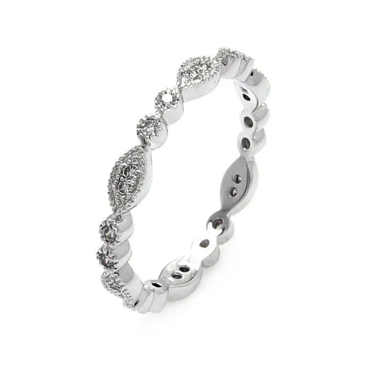 925 Sterling Silver Rhodium Plated Clear Round and Marquise CZ Stackable Eternity Ring