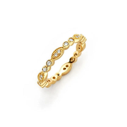 925 Sterling Silver Gold Plated Clear Round and Marquise CZ Stackable Eternity Ring