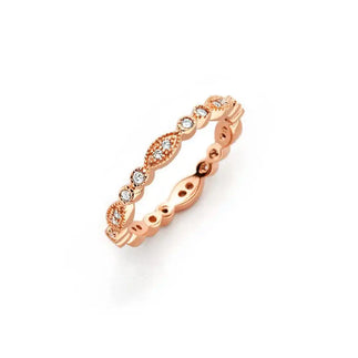 925 Sterling Silver Rose Gold Plated Clear Round and Marquise CZ Stackable Eternity Ring