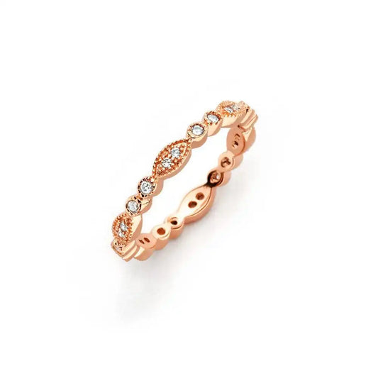 925 Sterling Silver Rose Gold Plated Clear Round and Marquise CZ Stackable Eternity Ring