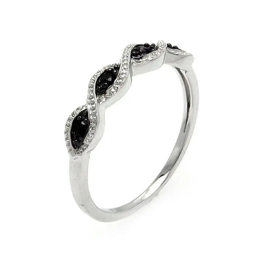 925 Sterling Silver Rhodium and Black Rhodium Plated Clear and Black CZ Ring
