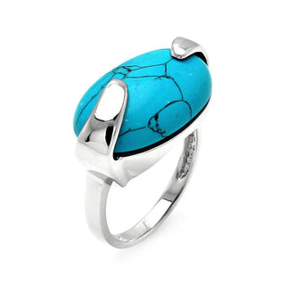925 Silver Rhodium Plated Oval Turquoise Ring
