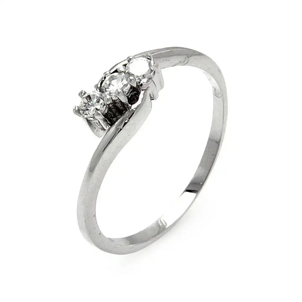 925 Sterling Silver Rhodium Plated 3 Clear CZ Twist Ring