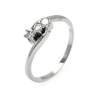 925 Sterling Silver Rhodium Plated 3 Clear CZ Twist Ring