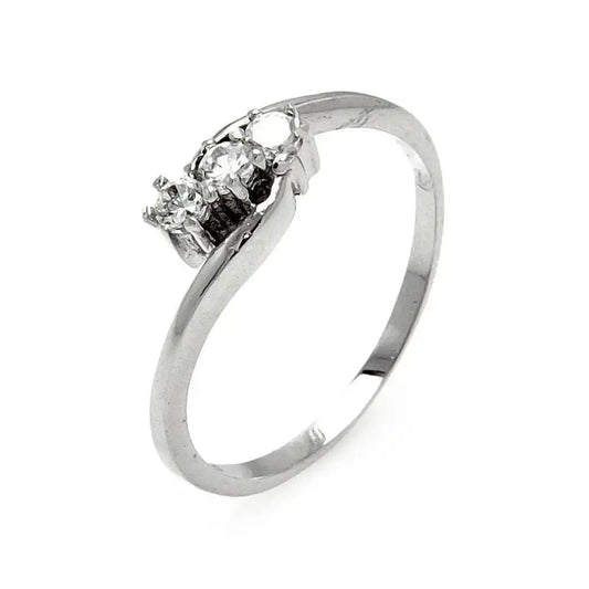 925 Sterling Silver Rhodium Plated 3 Clear CZ Twist Ring