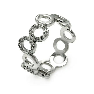 925 Sterling Silver Rhodium Plated Clear CZ Open Bubble Eternity Ring