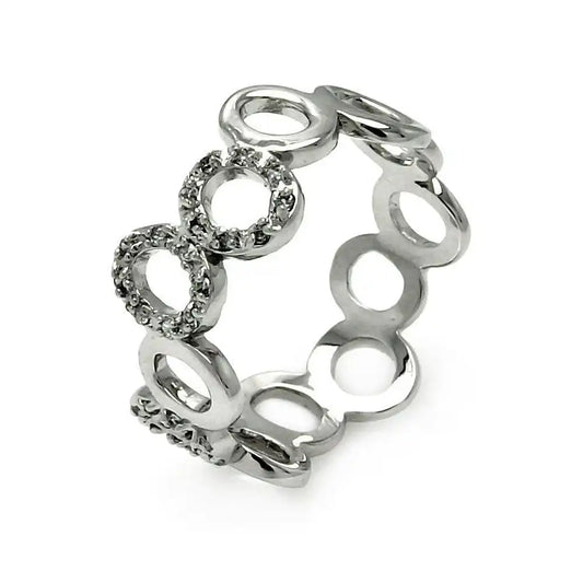 925 Sterling Silver Rhodium Plated Clear CZ Open Bubble Eternity Ring