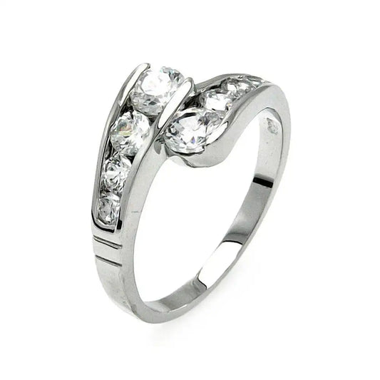 925 Sterling Silver Rhodium Plated Clear Channel Set CZ Overlap Ring