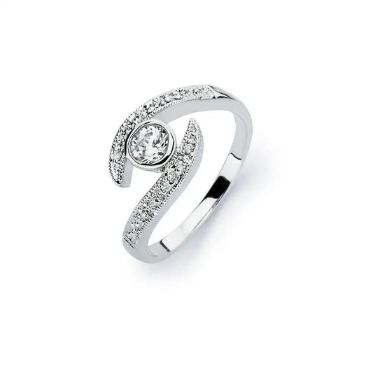 925 Sterling Silver Rhodium Plated Clear Round Cut Center CZ Bridal Ring