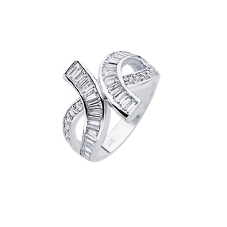 925 Silver Rhodium Plated Clear Baguette CZ Knot Ring
