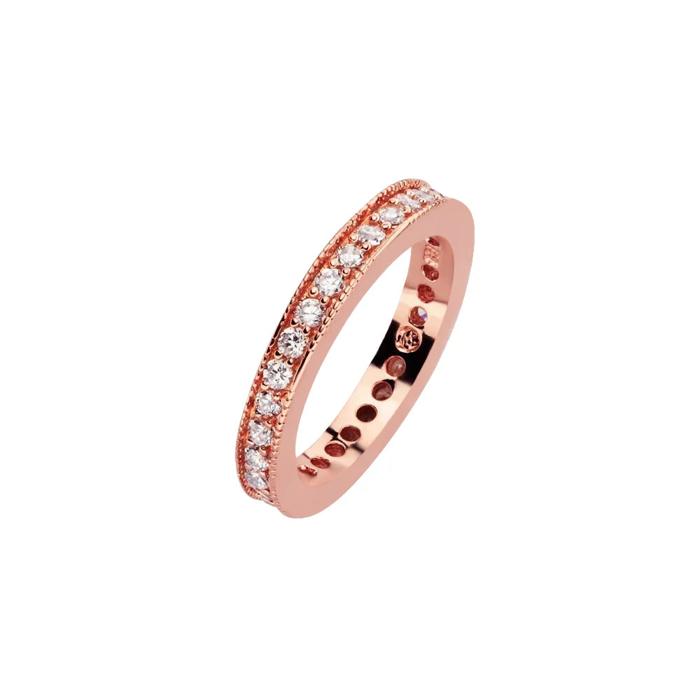925 Silver Rose Gold Plated Clear Channel Set CZ Stackable Eternity Bridal Ring