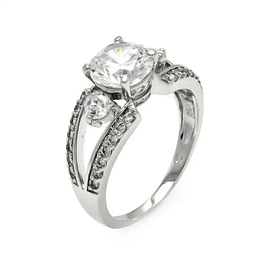 925 Sterling Silver Rhodium Plated Clear CZ Open Round Bridal Ring