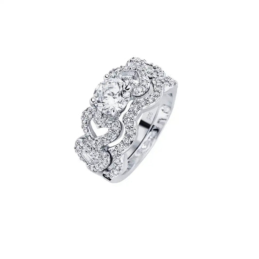 925 Sterling Silver Rhodium Plated Round Clear Center CZ Heart Bridal Ring