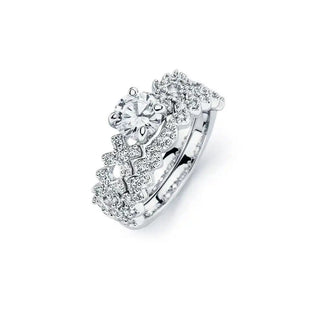 925 Sterling Silver Rhodium Plated Clear CZ Ornate Bridal Engagement Ring