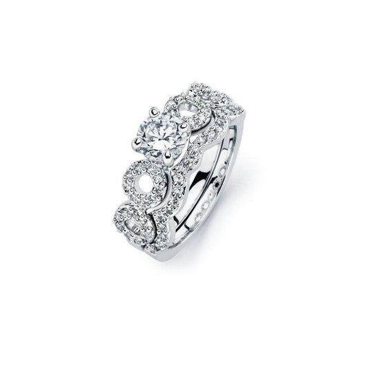 925 Silver Rhodium Plated Clear CZ Open Multiple Circle Bridal Engagement Ring Set