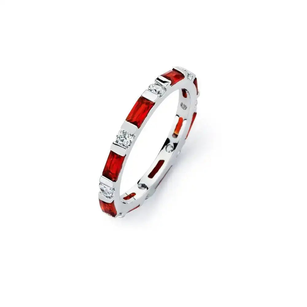 925 Sterling Silver Rhodium Plated Red CZ Stackable Eternity Ring