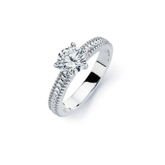 925 Sterling Silver Rhodium Plated Clear Solitaire CZ Bridal Ring