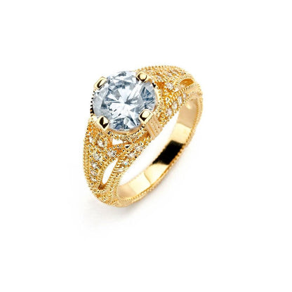 925 Silver Gold Plated Clear Center CZ Bridal Ring