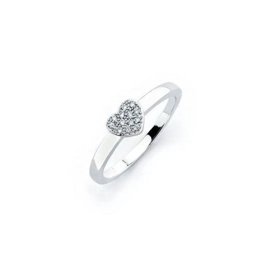 925 Rhodium Plated Silver Clear Micro Pave Set CZ Heart Ring