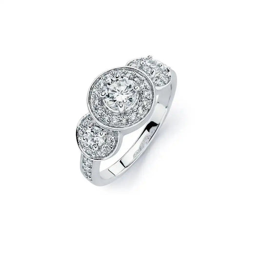 925 Sterling Silver Rhodium Plated 3 Set Round Clear CZ Bridal Ring