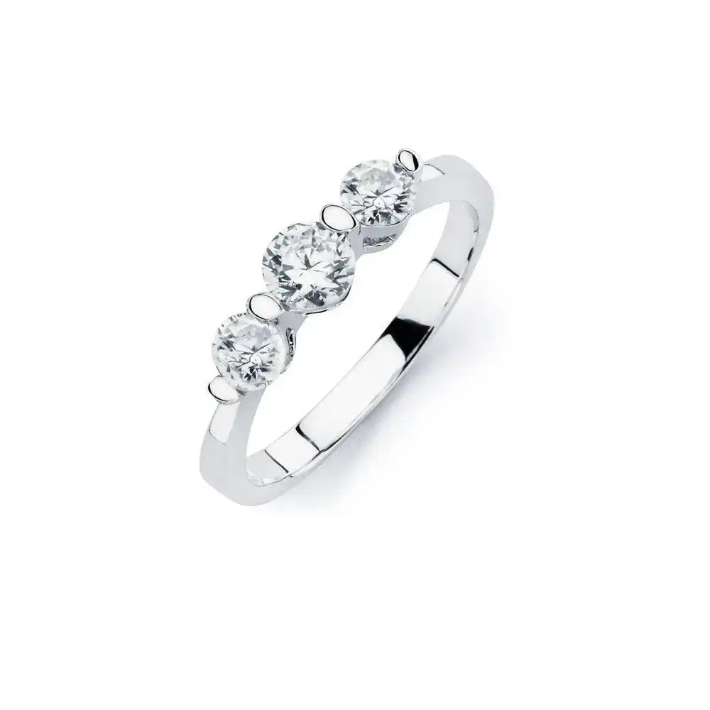925 Sterling Silver Rhodium Plated 3 Set Round Clear CZ Bridal Ring