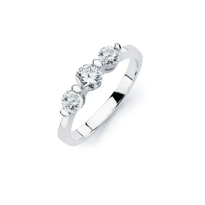 925 Sterling Silver Rhodium Plated 3 Set Round Clear CZ Bridal Ring