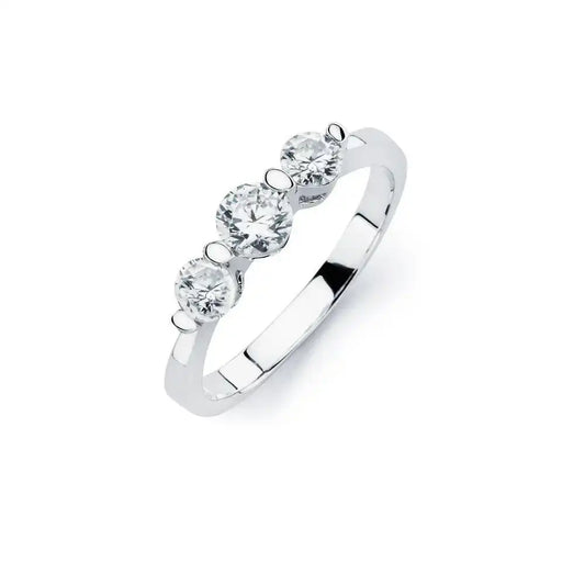 925 Sterling Silver Rhodium Plated 3 Set Round Clear CZ Bridal Ring