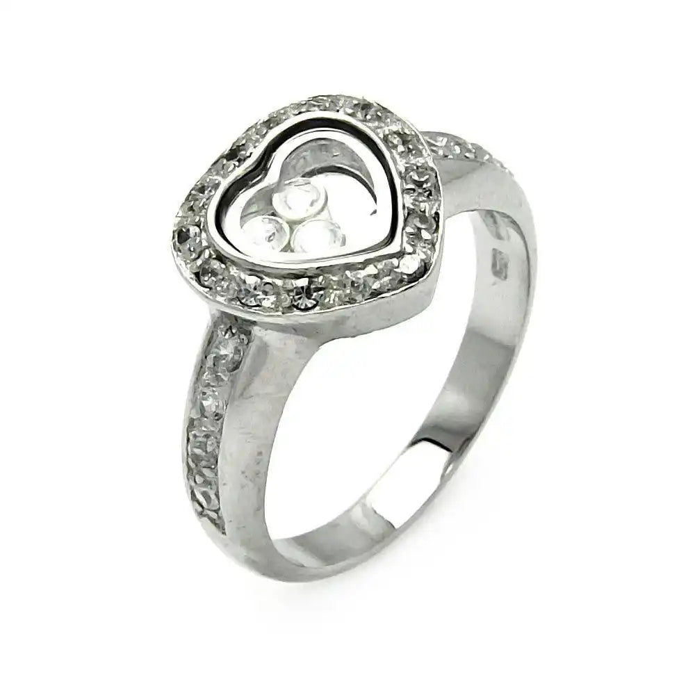 925 Sterling Silver Clearance Rhodium Plated Black Outlined Heart CZ Ring