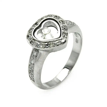 925 Sterling Silver Clearance Rhodium Plated Black Outlined Heart CZ Ring