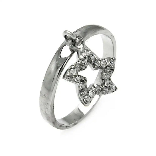 925 Sterling Silver Clearance Rhodium Plated Dangling CZ Star Ring