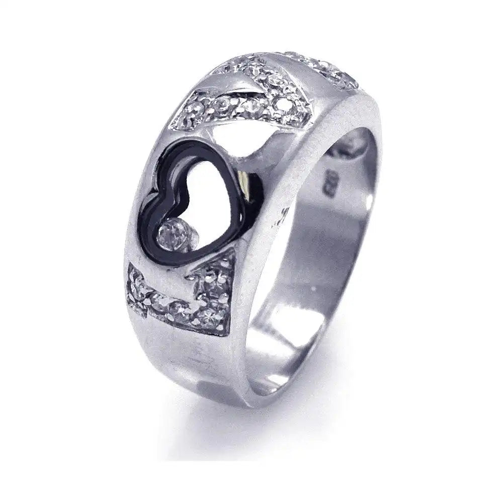 925 Sterling Silver Clearance Rhodium and Black Rhodium Plated Heart Outline CZ Love Rig