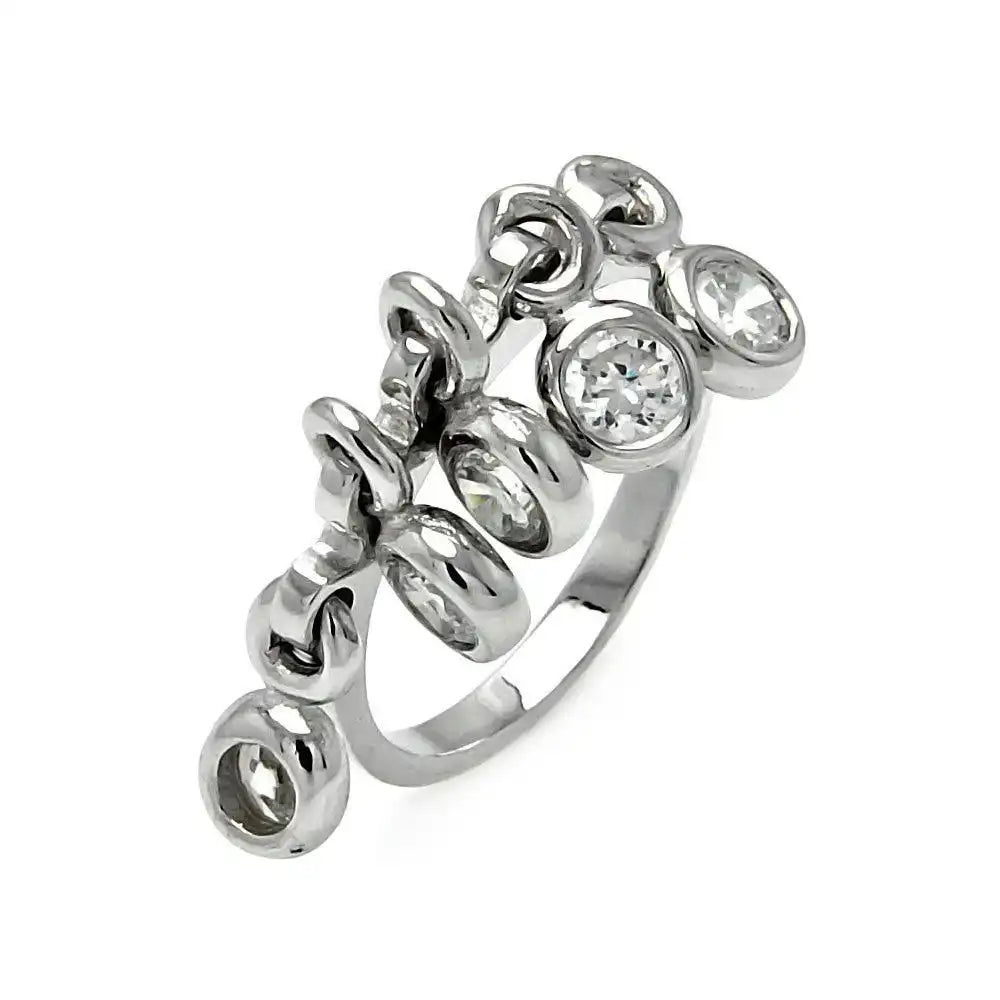925 Sterling Silver Clearance Rhodium Plated 5 Hanging CZ Ring