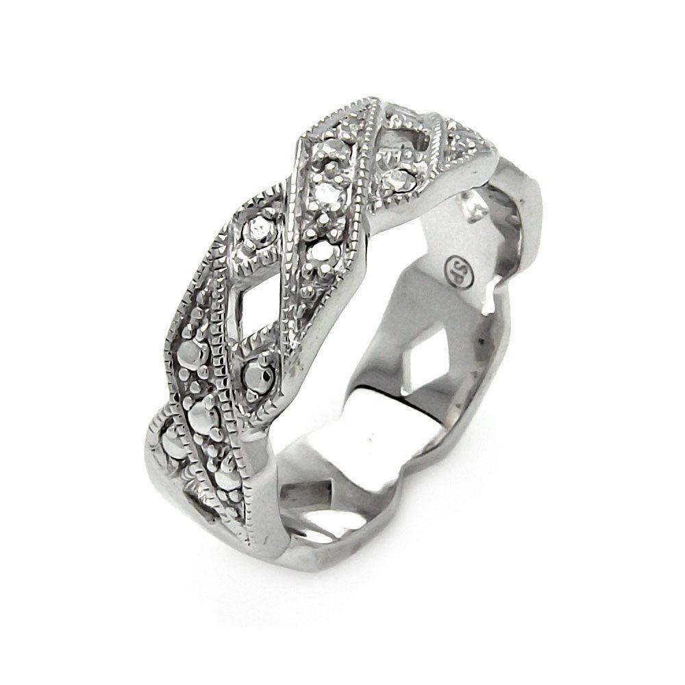 925 Silver Rhodium Plated Eternity X CZ Ring