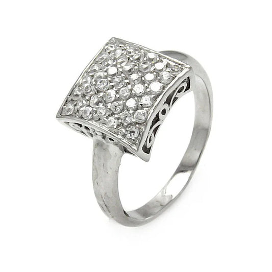 925 Sterling silver Rhodium Plated Clearance Pave CZ Square Ring