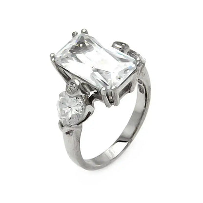 925 Sterling Silver Clearance Rhodium Plated Rectangular and Heart CZ Ring