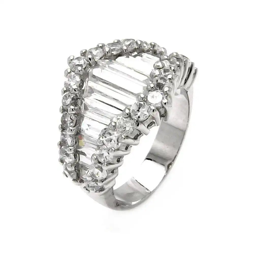 925 Sterling Silver Rhodium Plated Baguettes CZ Ring