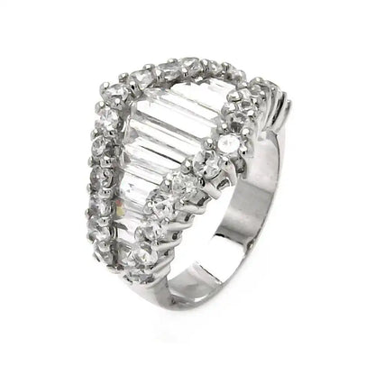 925 Sterling Silver Rhodium Plated Baguettes CZ Ring