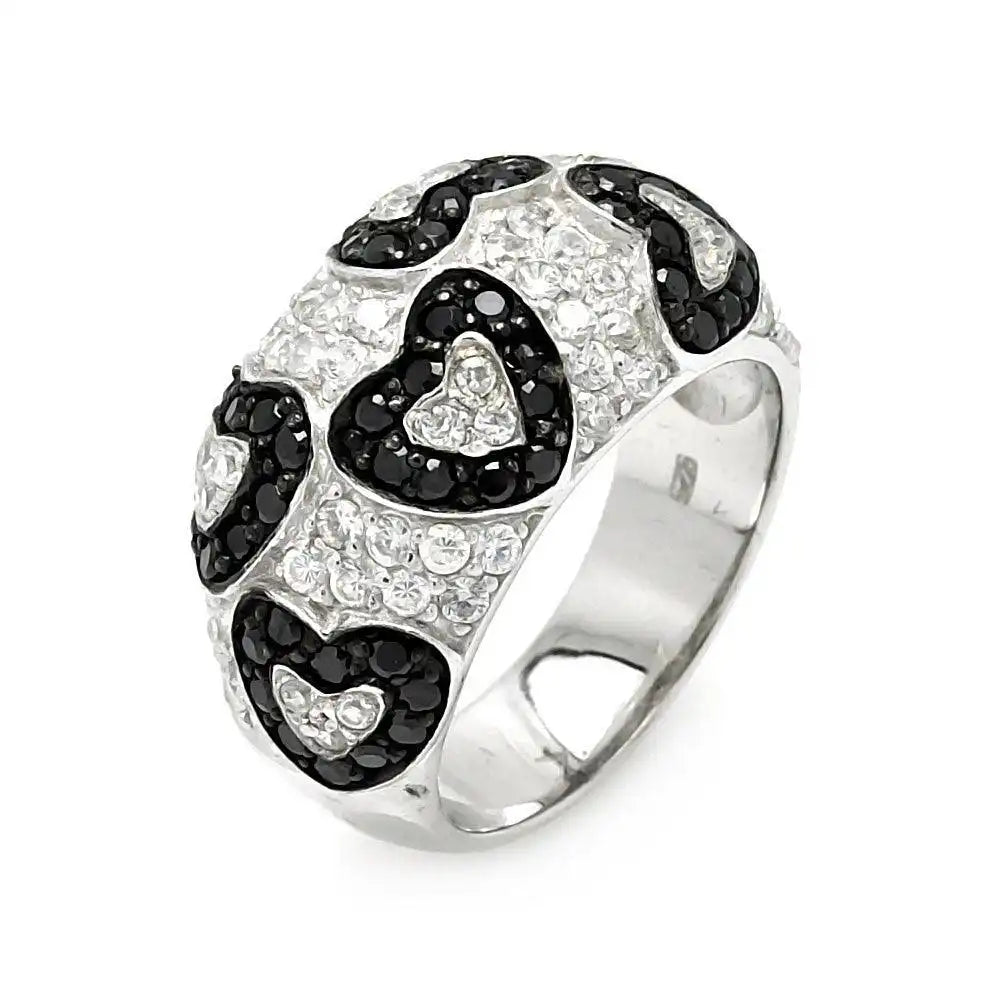925 Sterling Silver Clearance Rhodium and Black Rhodium Plated Clear and Black CZ Heart Ring
