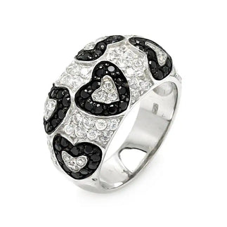925 Sterling Silver Clearance Rhodium and Black Rhodium Plated Clear and Black CZ Heart Ring