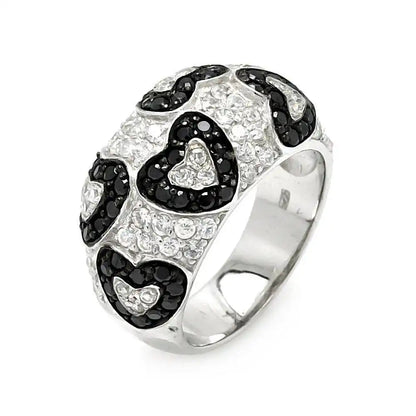 925 Sterling Silver Clearance Rhodium and Black Rhodium Plated Clear and Black CZ Heart Ring