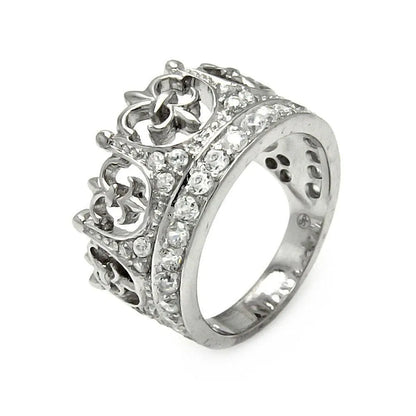 925 Sterling Silver Rhodium Plated CZ Crown Ring