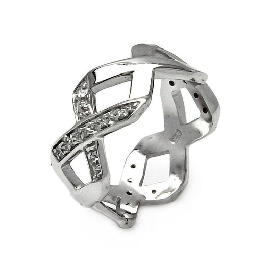 925 Silver Rhodium Plated Eternity X CZ Ring